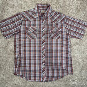 Pardners Shirt Mens 2XL Brown Plaid Metallic Rockabilly Pearl Snap Vintage West